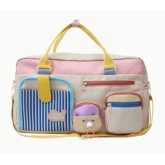 Multi-Pocket Carry All Pastel Shoulder Bag Duffle Diaper Bag Weekender - Picture 10 of 11